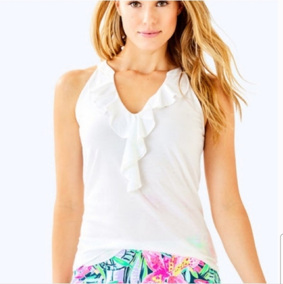 Lilly Pulitzer Shay Resort White Ruffle Top Small - Picture 1 of 10